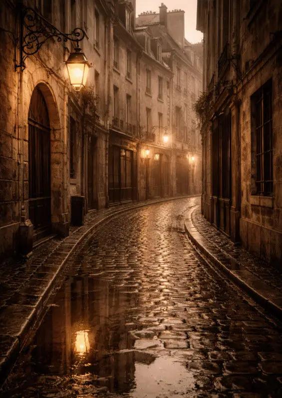 La Ruelle Sous La Pluie — Affiche Murale Minimaliste Or Pierre Lumière — affiche murale minimaliste | Cassili-home