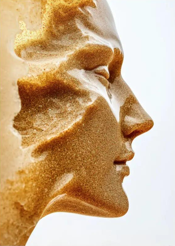 Den Guldprofilen — Minimalistisk väggaffisch guld sand profil ansikte