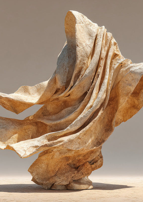 Poster The Drape in the Wind — a drape of golden stone lifted by the wind, size 50 × 70 cm