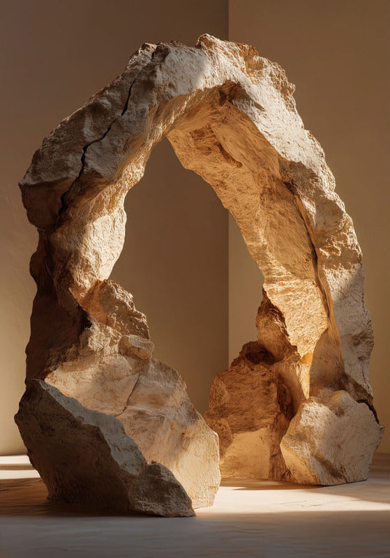 Affiche L’Arche Brute — une arche montée en blocs de pierre non taillés, format 70 × 100 cm