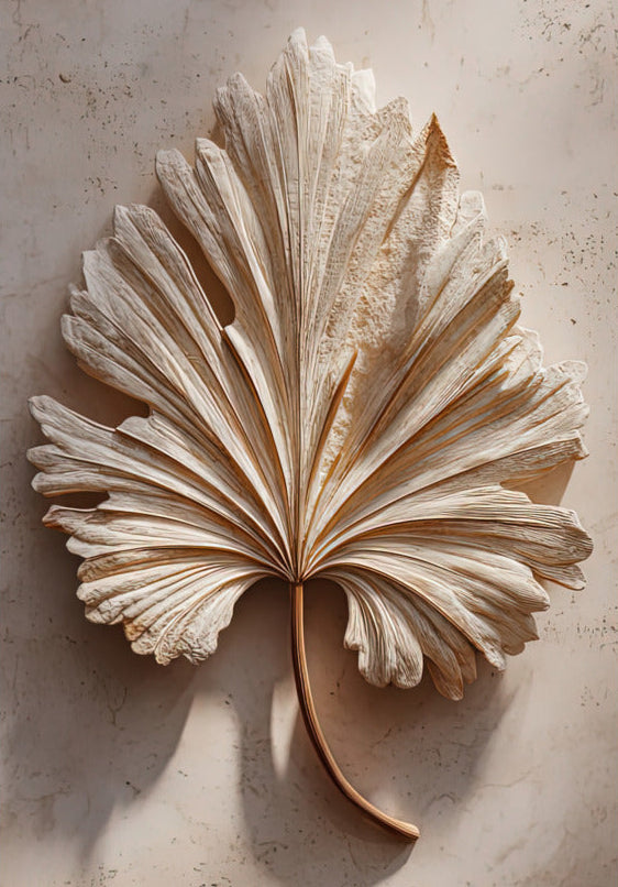 Poster The Palm in Relief — a palm leaf carved in bas-relief on a stone wall, size 70 × 100 cm