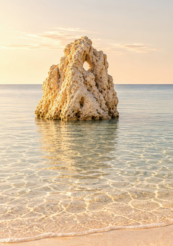 The Pierced Rock, minimalist wall poster beige pierced rock in turquoise sea — Cassili-home