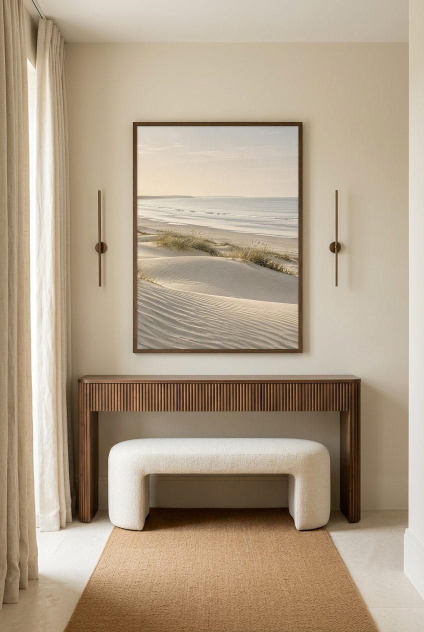 La Dune Blanche — affiche en cadre chêne dans une entrée