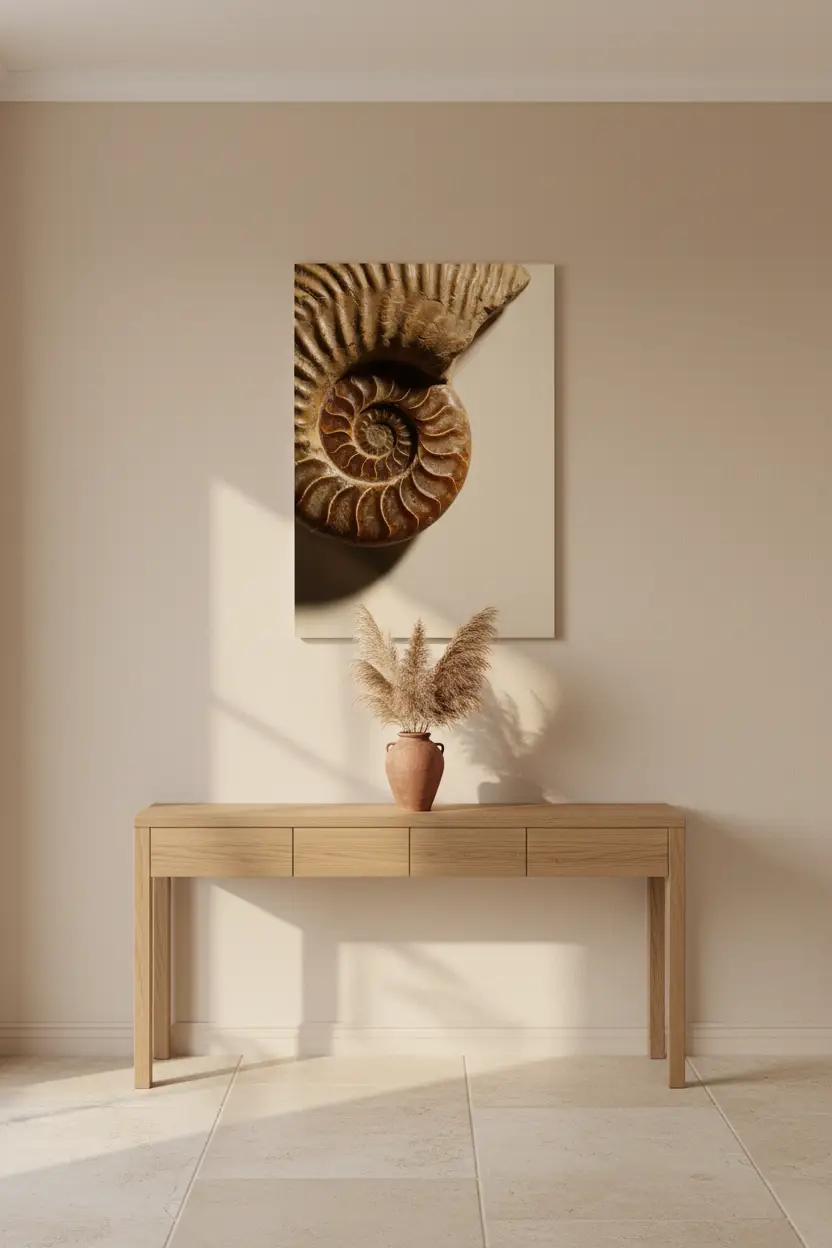 Spirale d'Ammonite—Affiche murale minimaliste or brun texture minérale — affiche murale minimaliste | Cassili-home