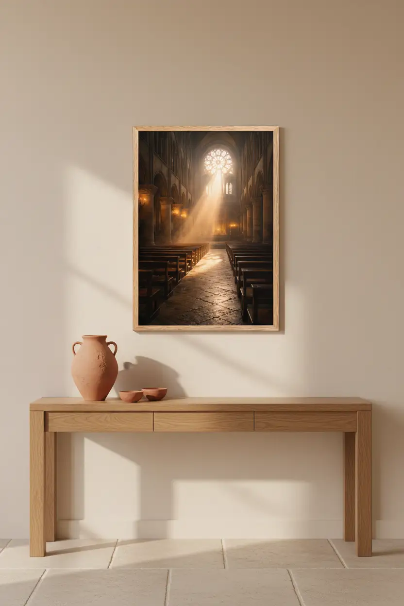 Nef de Lumière — Affiche murale minimaliste or et pierre patinée antique lumière — affiche murale minimaliste | Cassili-home