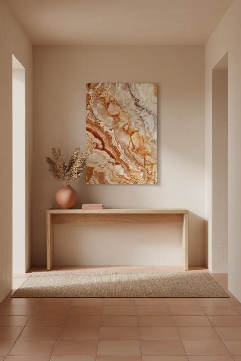 L’Onyx Brûlé — Affiche Murale Minimaliste Terracotta et Beige Texture Minérale Dorée — affiche murale minimaliste | Cassili-home