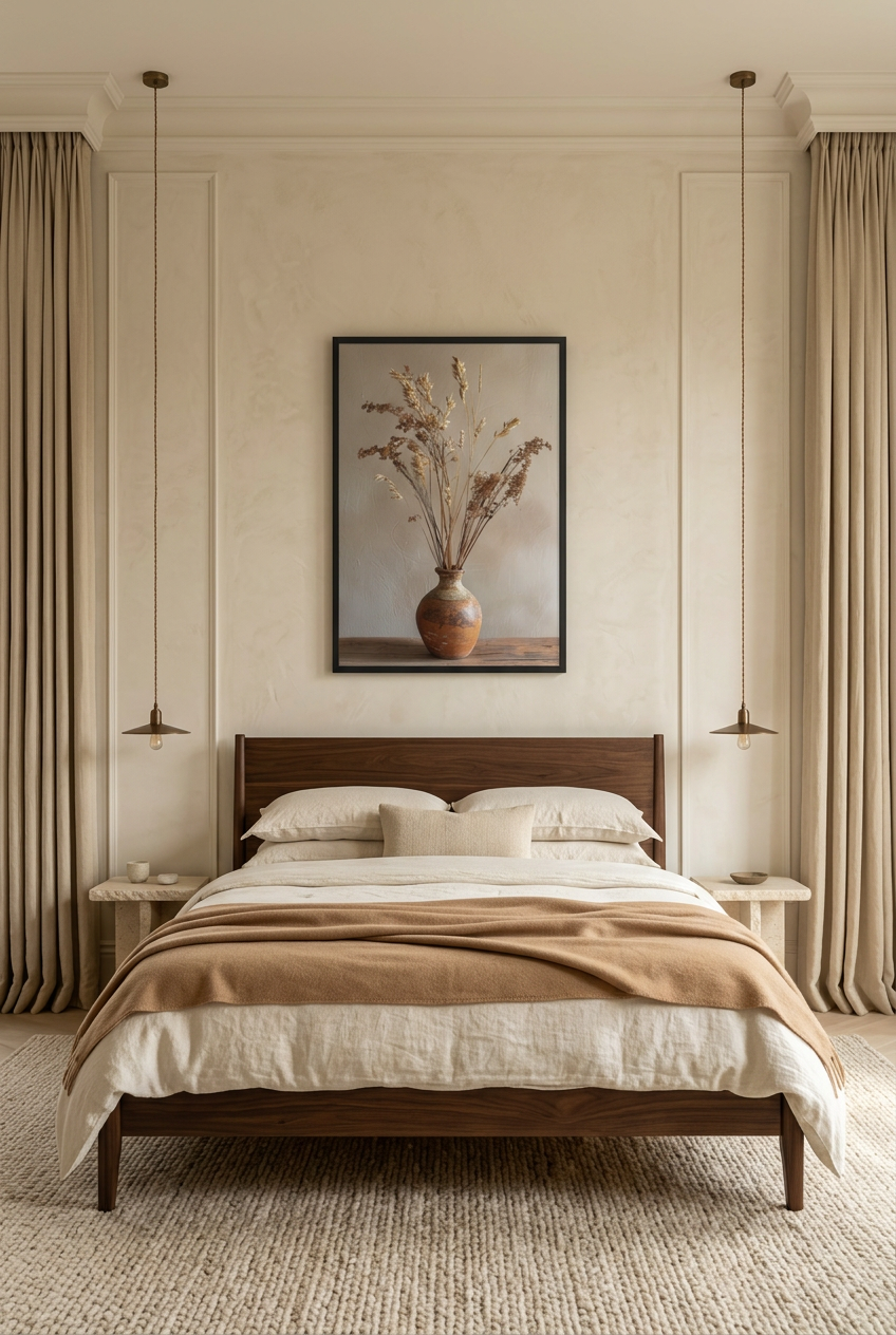 Wheat Ears & Pottery — poster in a black frame above a bed