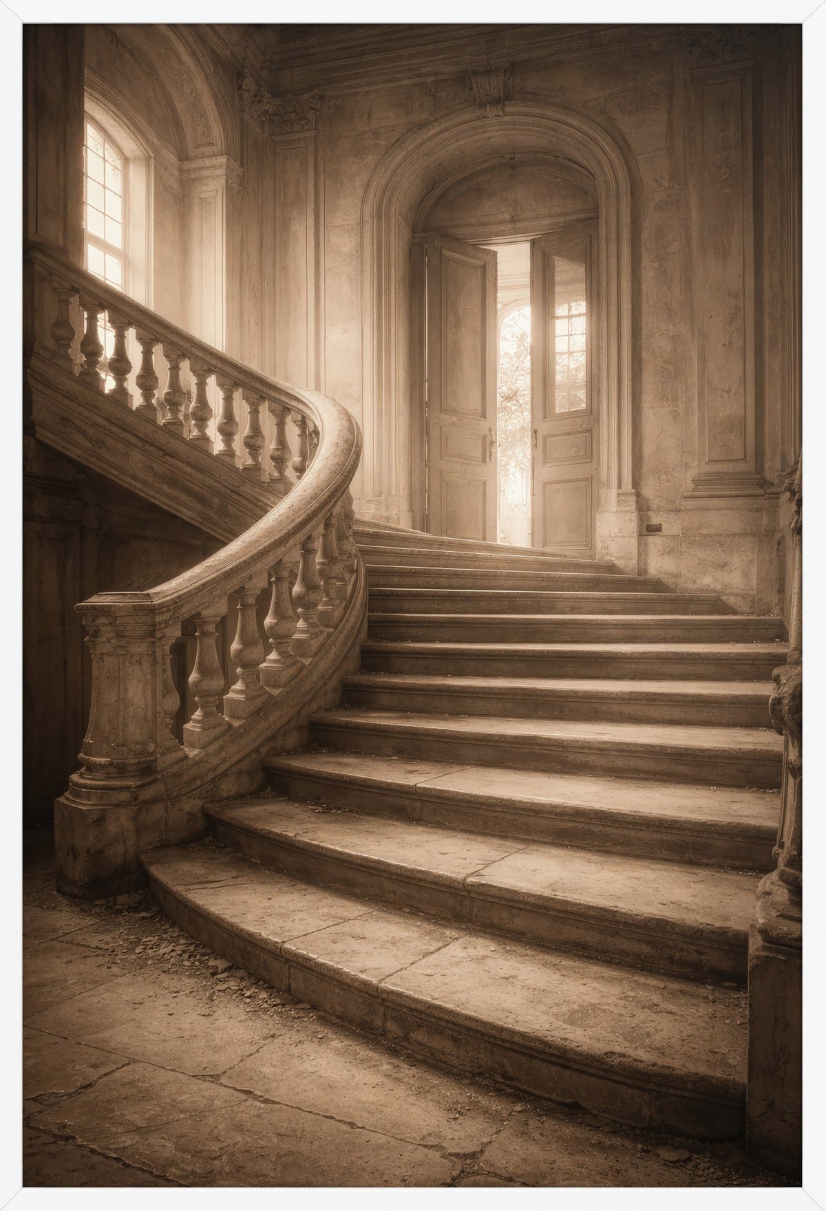 The Castle Staircase — poster in a white frame, front view