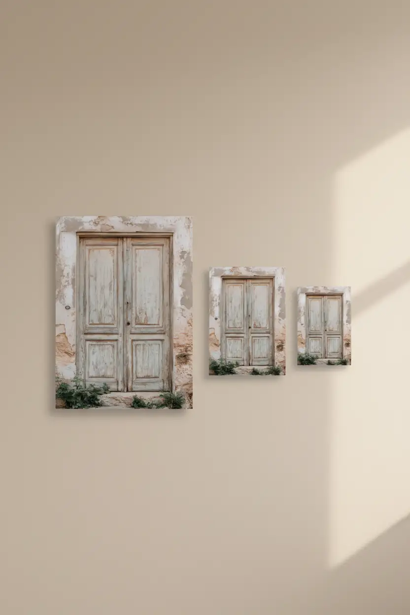 La Porte Oubliée — Affiche Murale Minimaliste Beige Gris Architecture — affiche murale minimaliste | Cassili-home