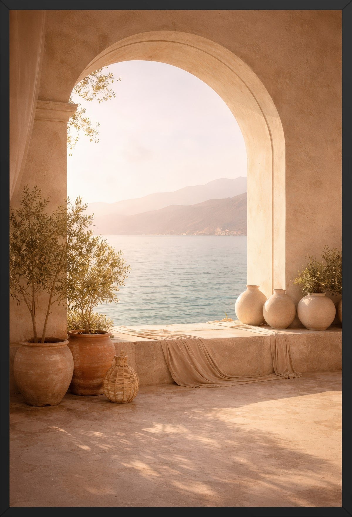 Horizonte Mediterráneo — póster con marco negro, vista frontal