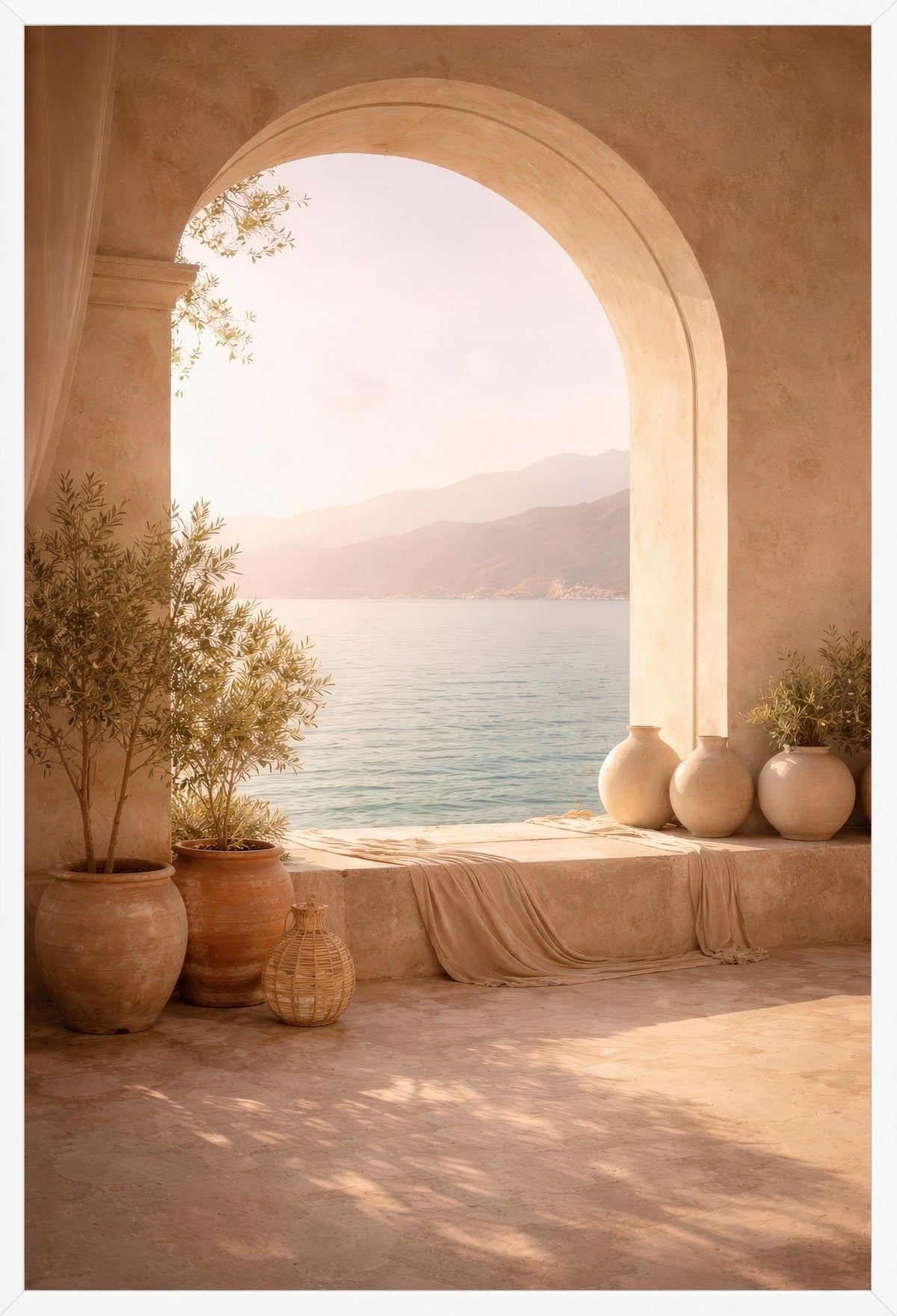 Horizonte Mediterráneo — póster con marco blanco, vista frontal