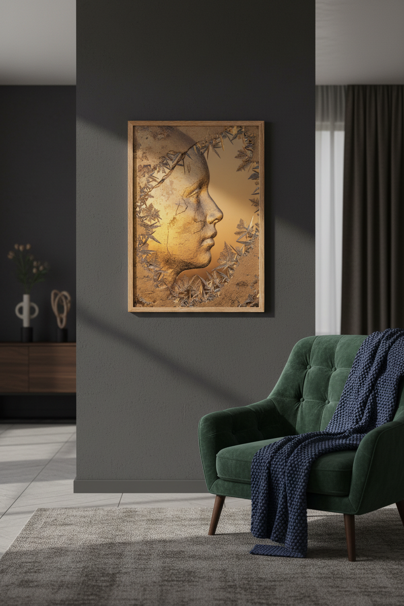 Visage de Givre — salon encadré chêne lumière dramatique | Cassili-home