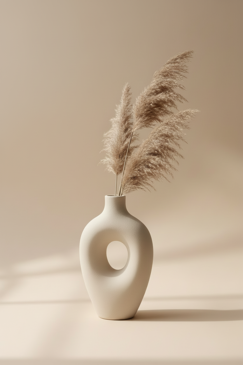 Vase & Herbes de Pampa — Affiche murale minimaliste beige inspiration botanique