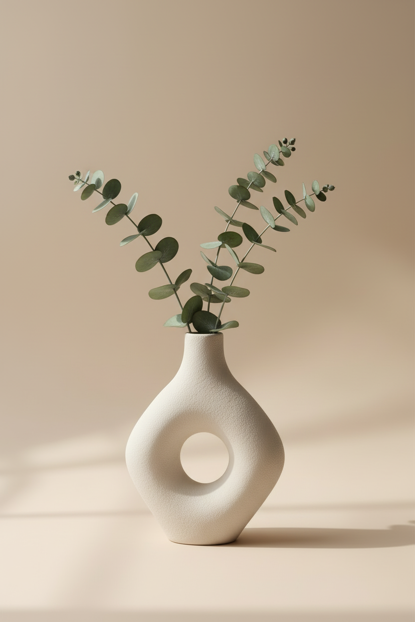 Cercle & Eucalyptus — Affiche murale minimaliste beige vert inspiration botanique