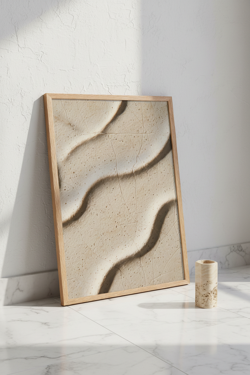 Poster Sable & Ombres encadré posé sur sol marbre blanc