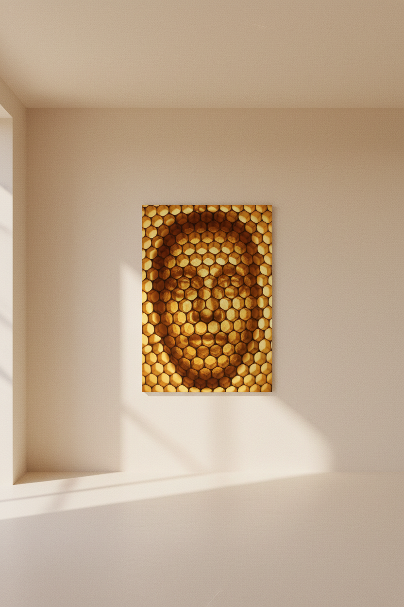 Alvéoles d’Or — Affiche murale minimaliste or beige visage abstrait — affiche murale minimaliste | Cassili-home