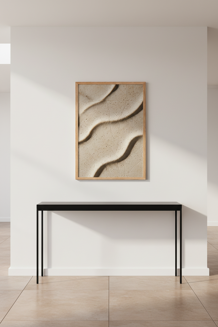 Poster Sable & Ombres encadré dans un couloir épuré