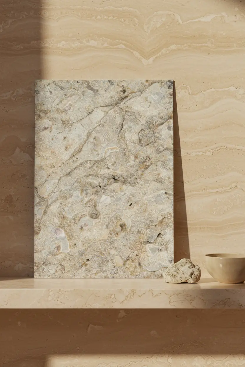 Calcaire Fossilifère — Affiche Murale Minimaliste Beige Texture Minérale Fossile — affiche murale minimaliste | Cassili-home