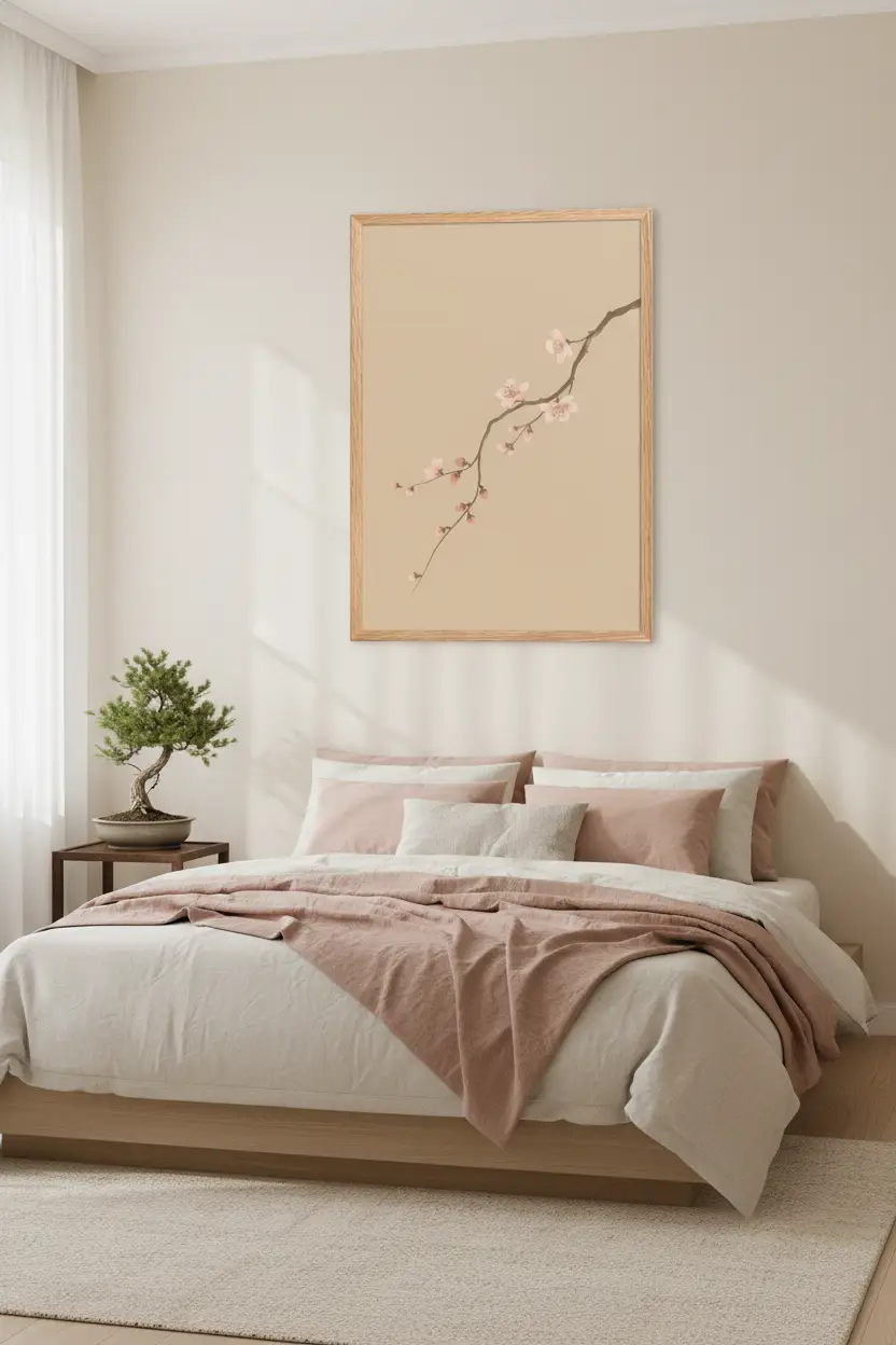 Branche de Cerisier — Affiche Murale Minimaliste Rose et Beige Inspiration Botanique — affiche murale minimaliste | Cassili-home