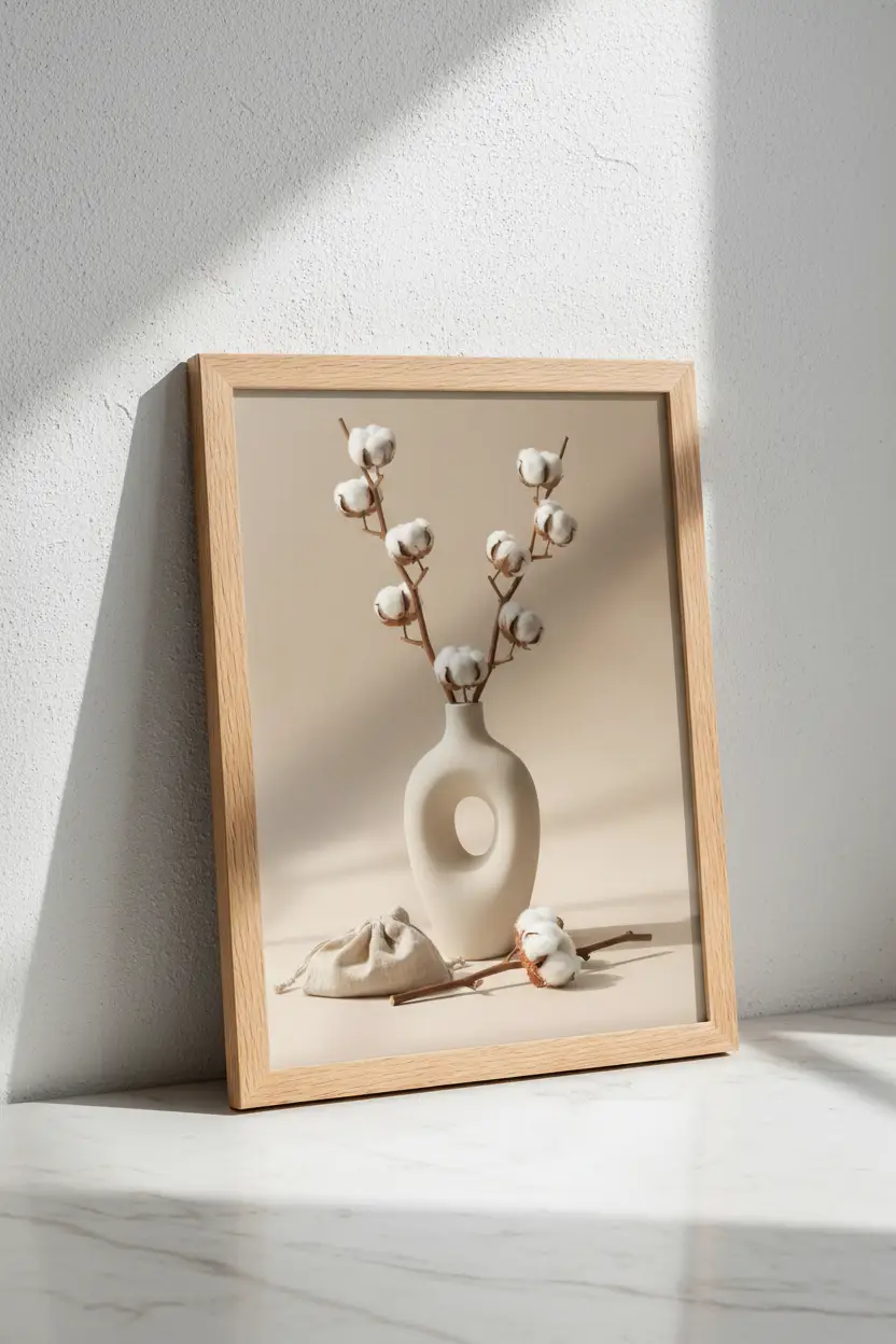 Âme de Coton — Affiche murale minimaliste blanc et beige botanique — affiche murale minimaliste | Cassili-home