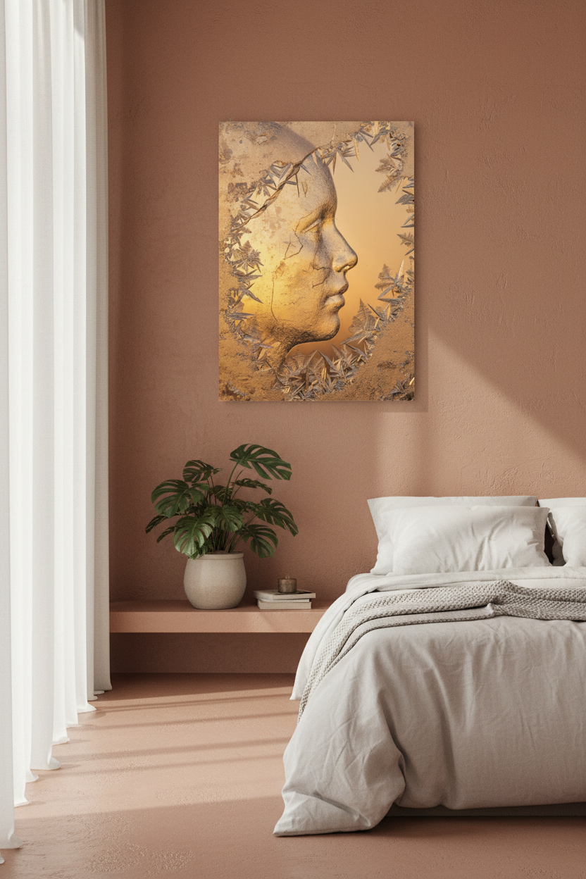 Visage de Givre — chambre terracotta lumière dorée sans cadre | Cassili-home