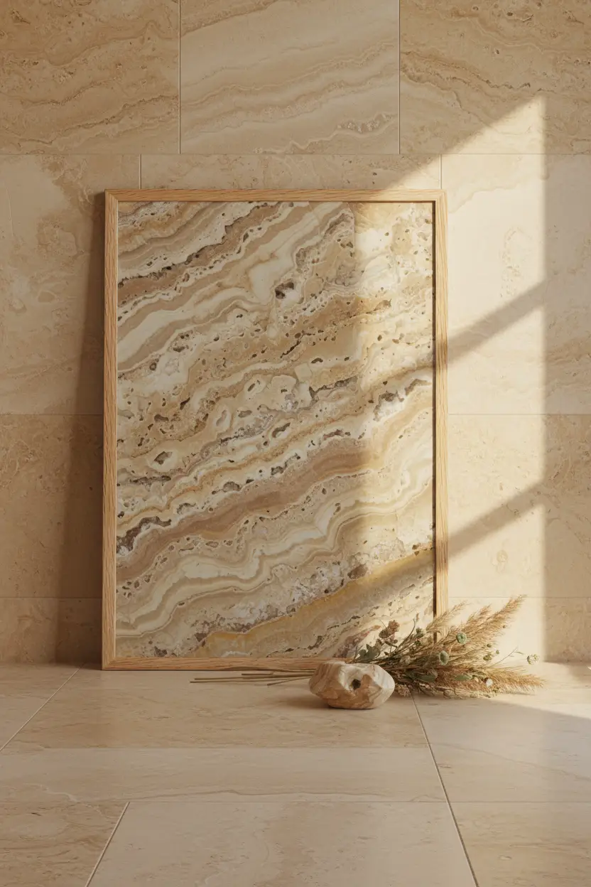 Travertin Veiné — Affiche Murale Minimaliste Beige Texture Minérale — affiche murale minimaliste | Cassili-home