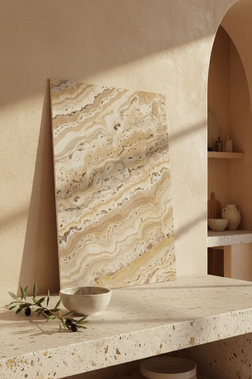Travertin Veiné — Affiche Murale Minimaliste Beige Texture Minérale — affiche murale minimaliste | Cassili-home