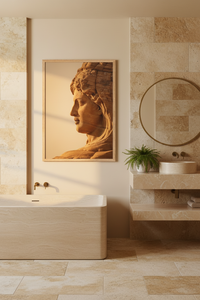 Grès Doré — Lifestyle salle de bain encadré chêne massif | Cassili-home