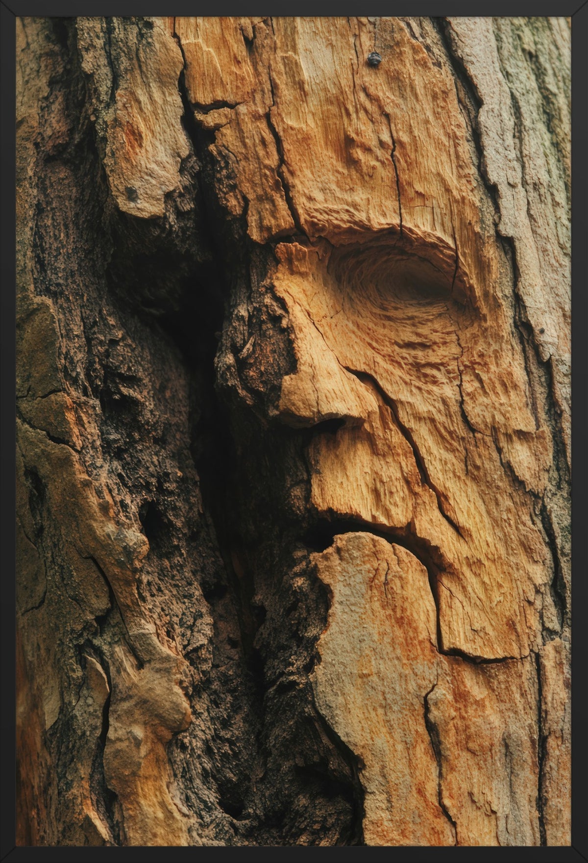 The Living Bark — poster in a black frame, front view