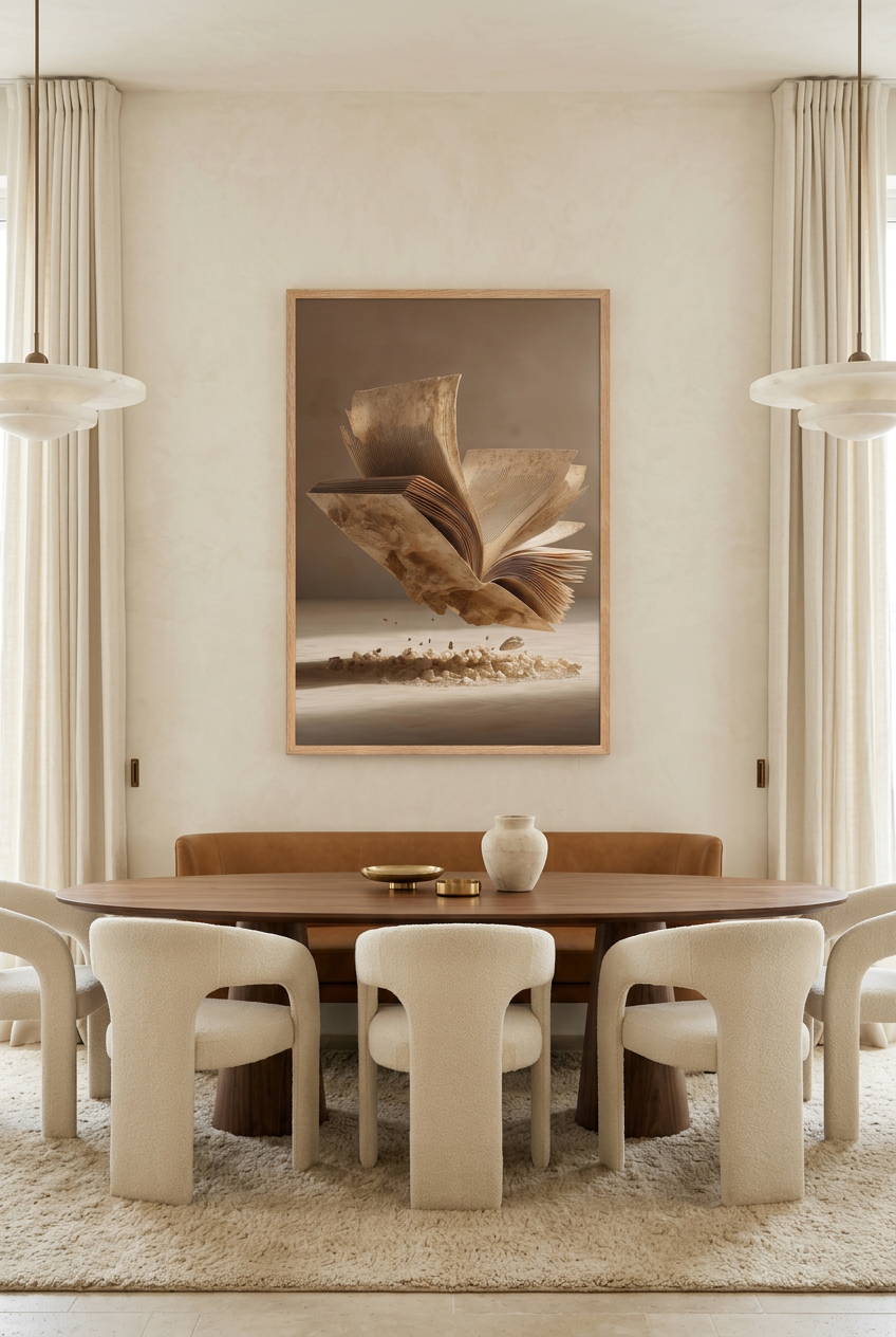L’Envol des Pages en salle à manger, cadre chêne