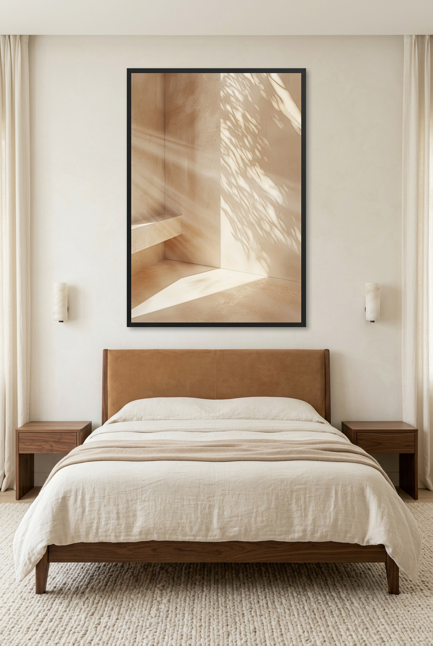 L'Escalier et l'Ombre — poster in a black frame in a bedroom
