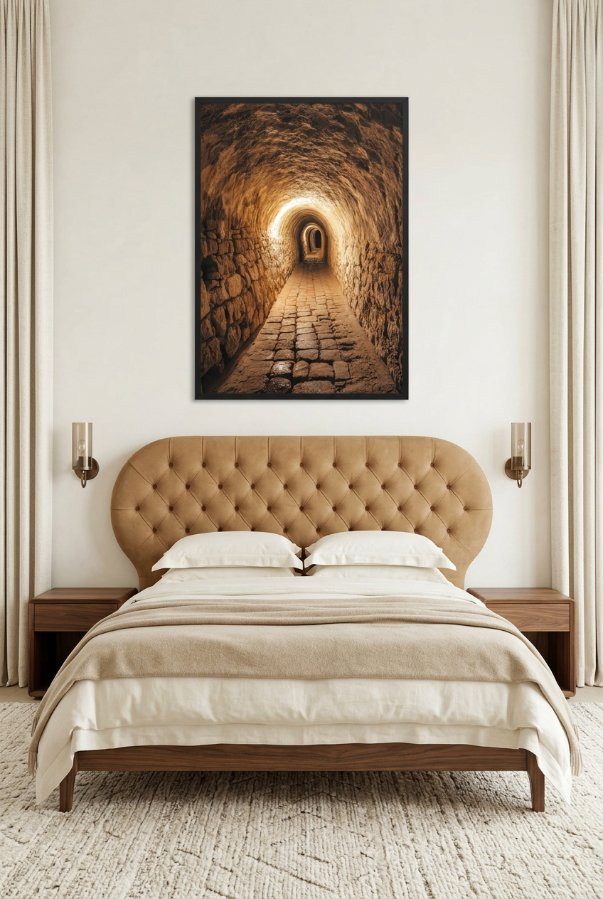 L'Infini de Pierre — Poster im schwarzen Rahmen im Schlafzimmer