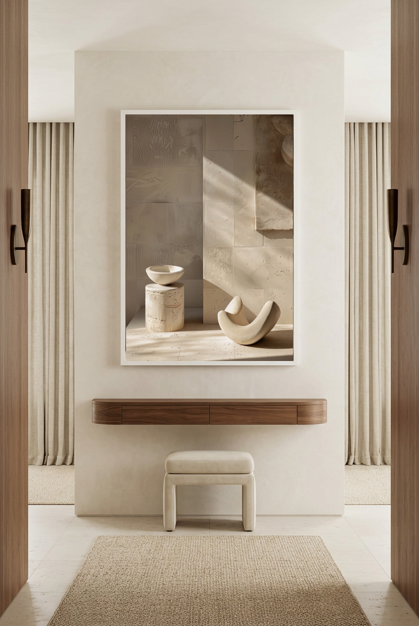 L'Offrande de Pierre — poster in a white frame in an entryway