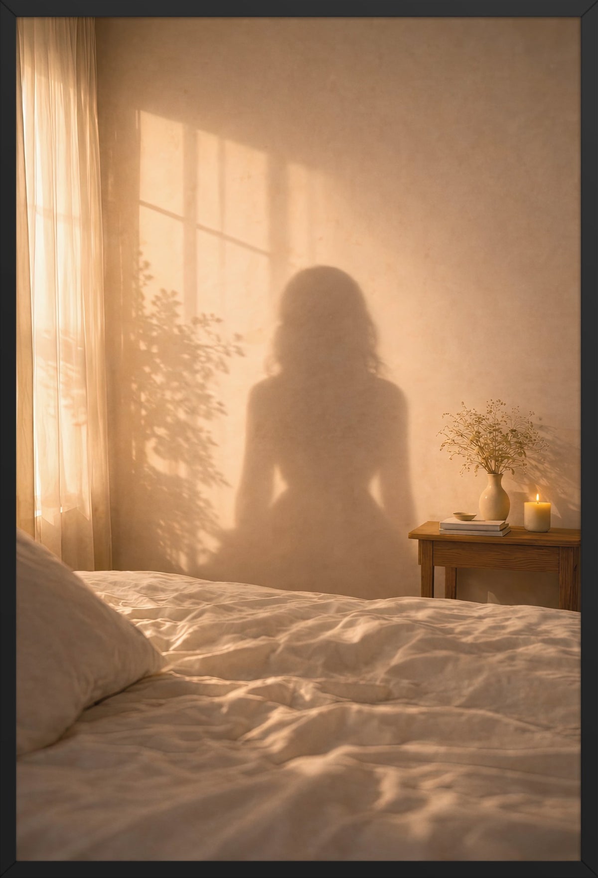 Golden Shadow — poster in a black frame, front view