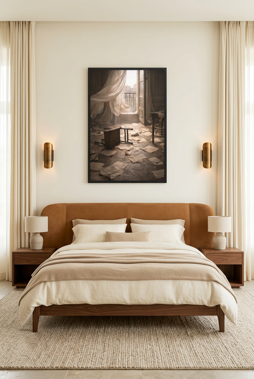La Chambre Des Lettres — póster con marco negro en un dormitorio