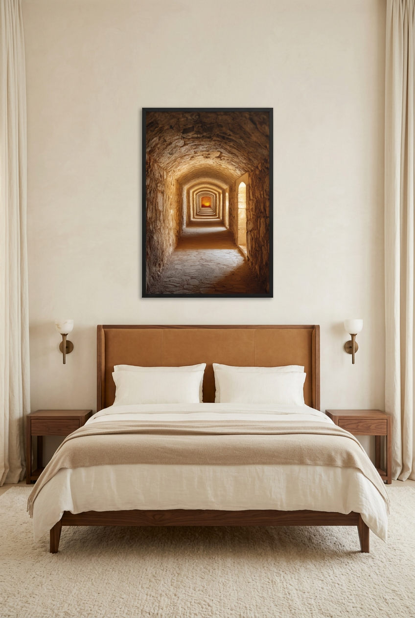 La Crypte — poster com moldura preta num quarto