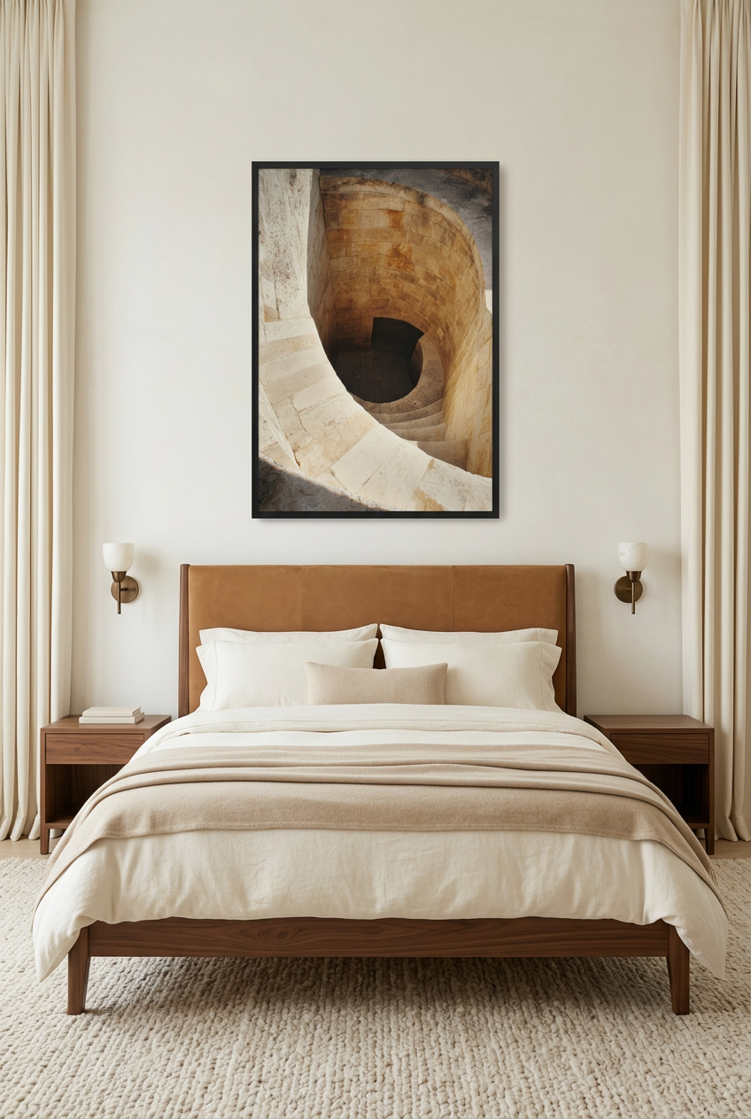 La Descente — poster in zwarte lijst in een slaapkamer
