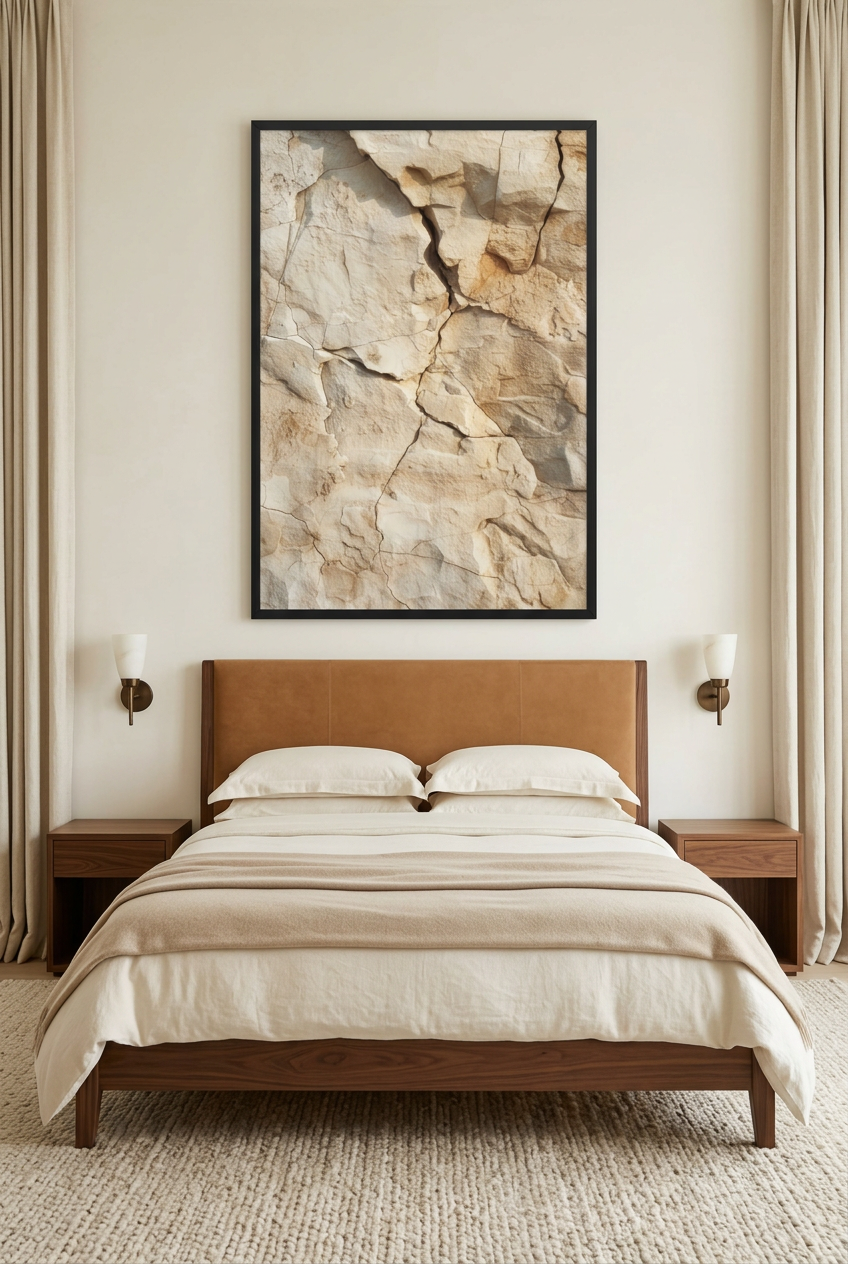 La Falaise — poster con cornice nera in una camera da letto