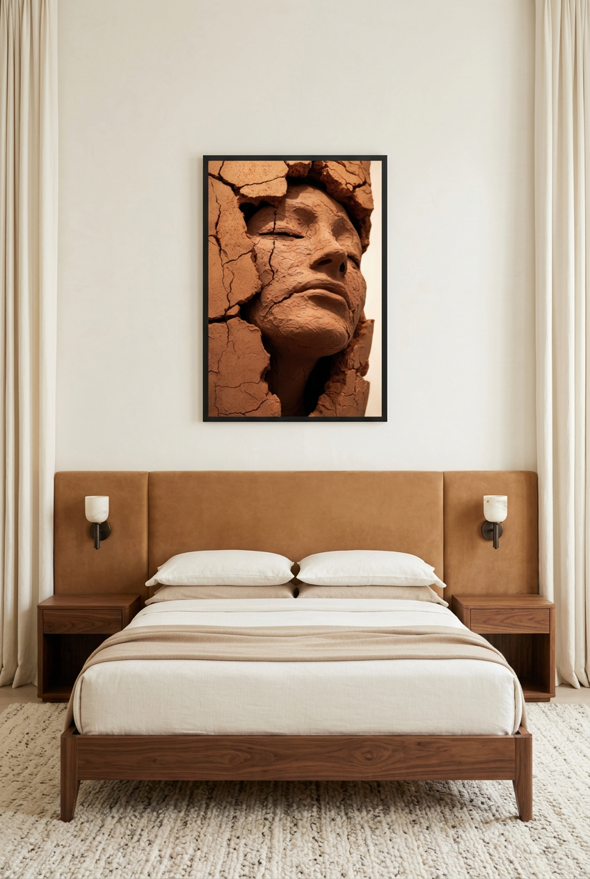 La Femme de Terre — poster com moldura preta num quarto