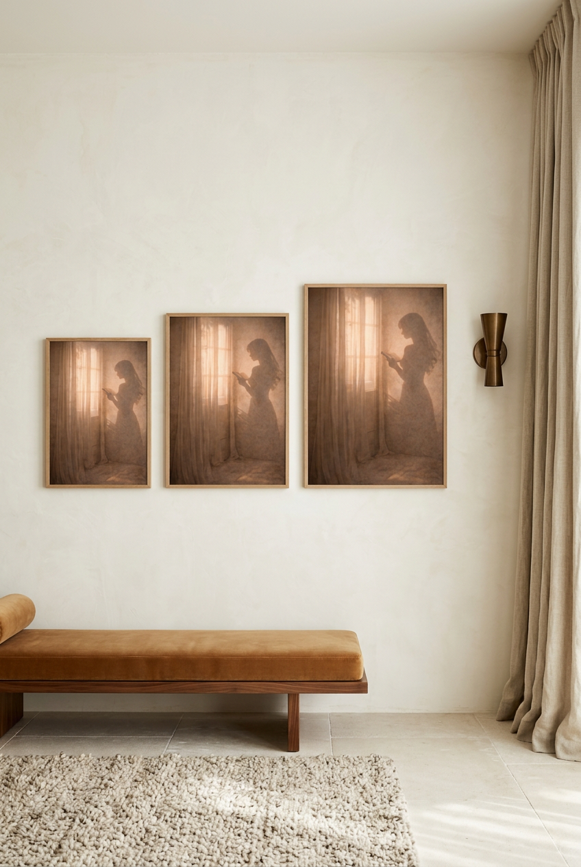 La Fleur Tenue — three sizes of the poster in oak frames
