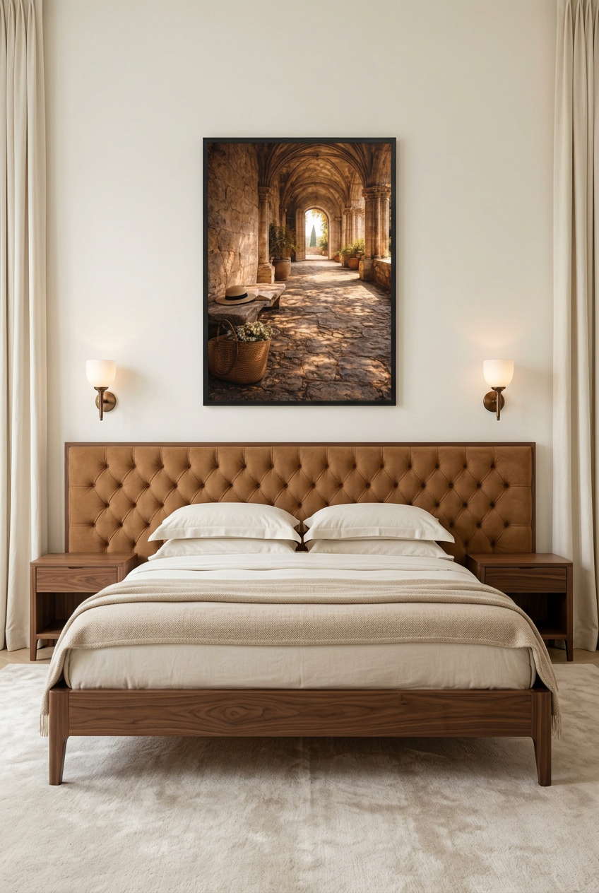 La Galerie du Monastère — póster con marco negro en un dormitorio