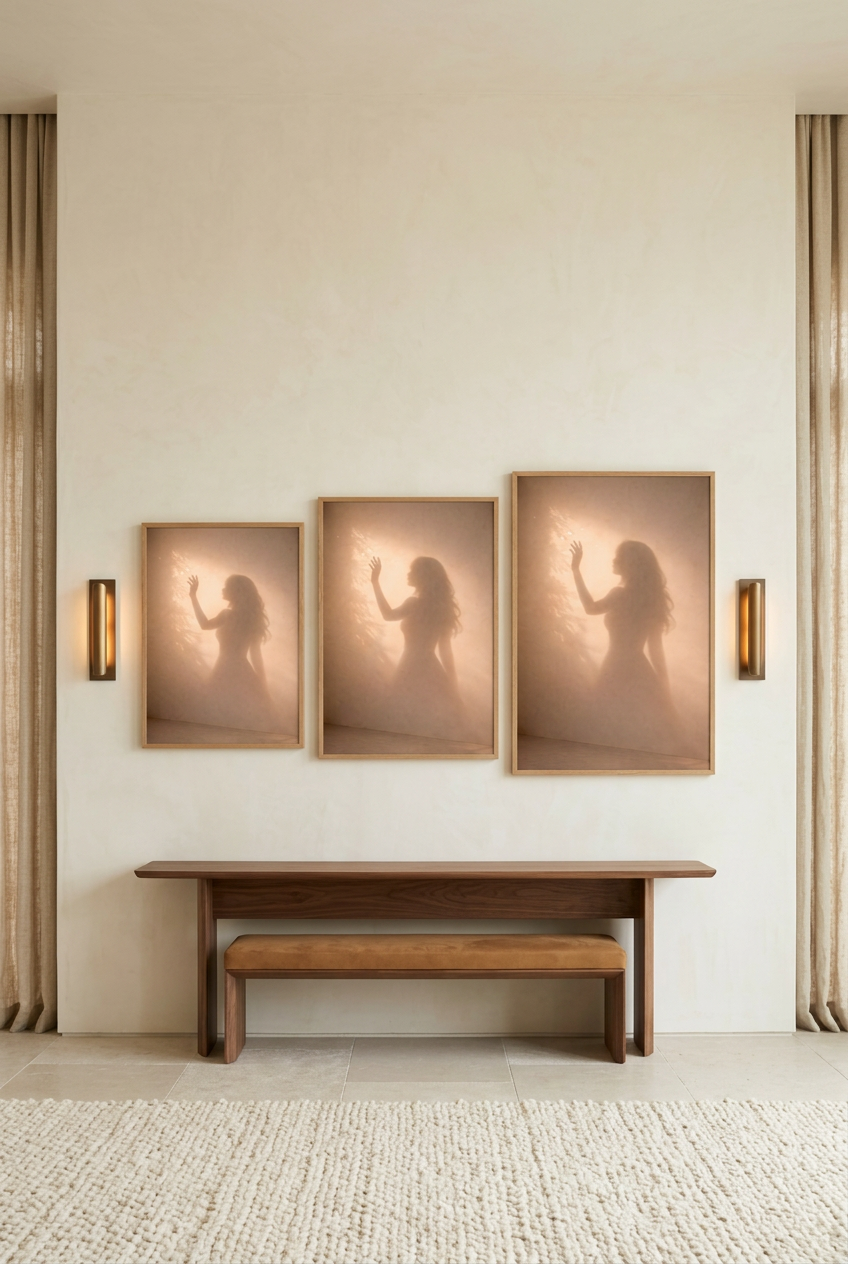 La Lumière Touchée — drie formaten van de poster in eikenhouten lijst