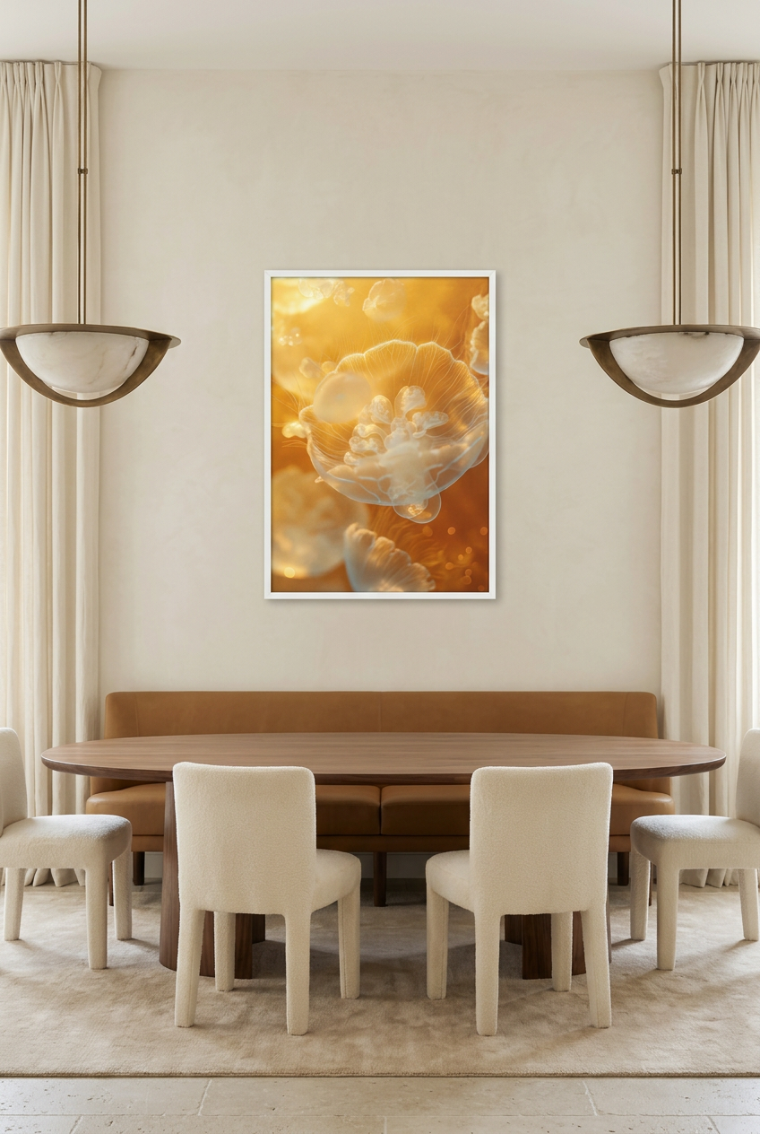 La Méduse — poster con cornice bianca in una sala da pranzo