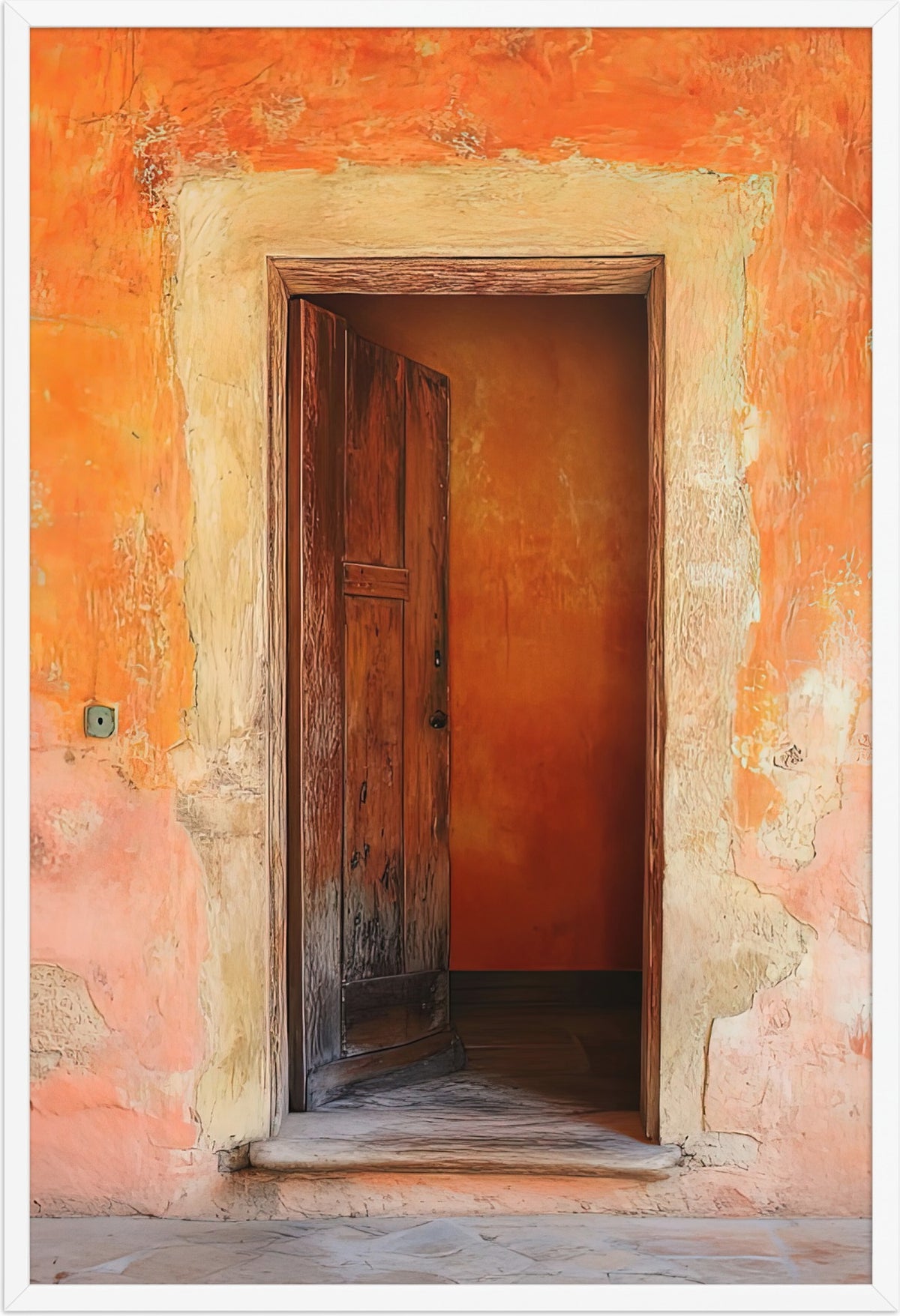 Die angelehnte Tür — gerahmt in Weiß, 61 × 91 cm