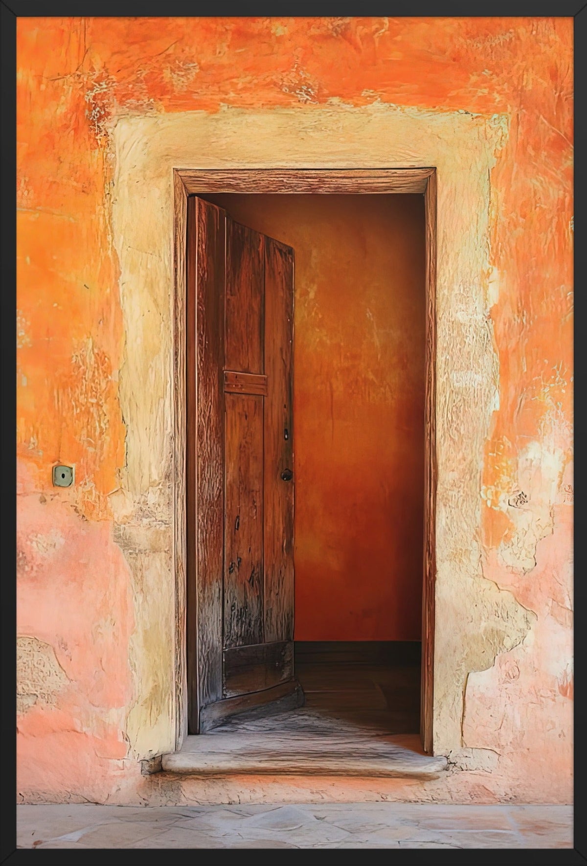 Die angelehnte Tür — gerahmt in Schwarz, 61 × 91 cm