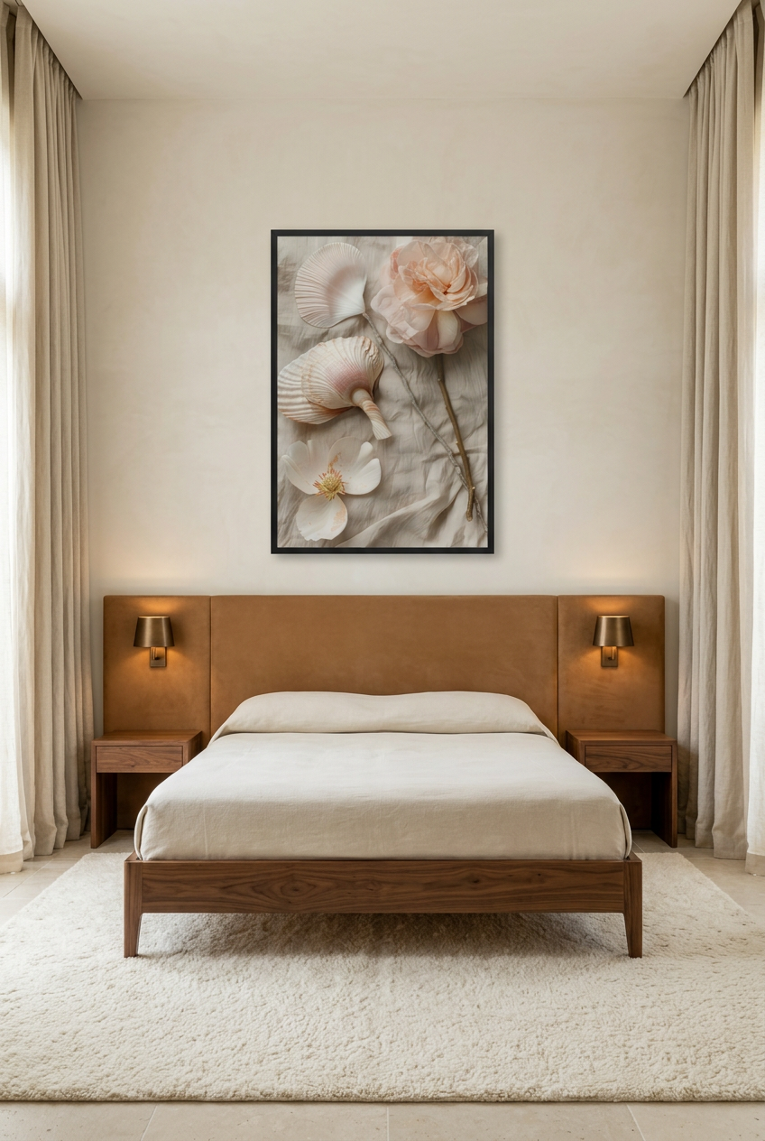 La Récolte — poster con cornice nera in una camera da letto
