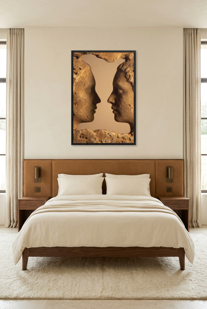 La Rencontre — poster com moldura preta num quarto