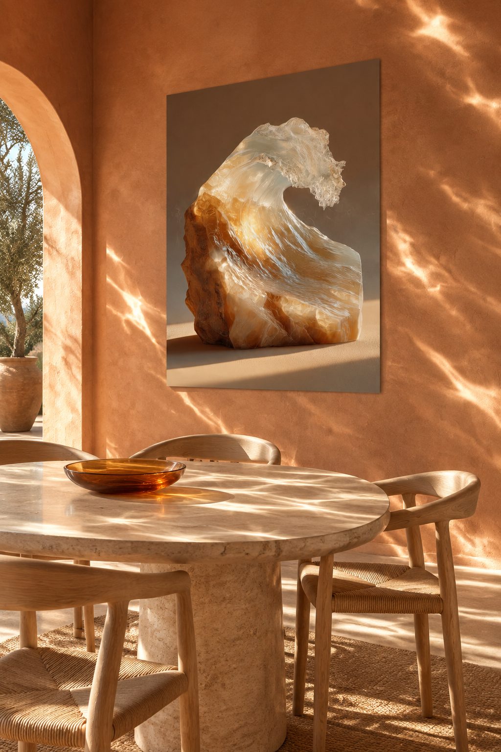 De Kwartsgolf in een terracotta eetkamer