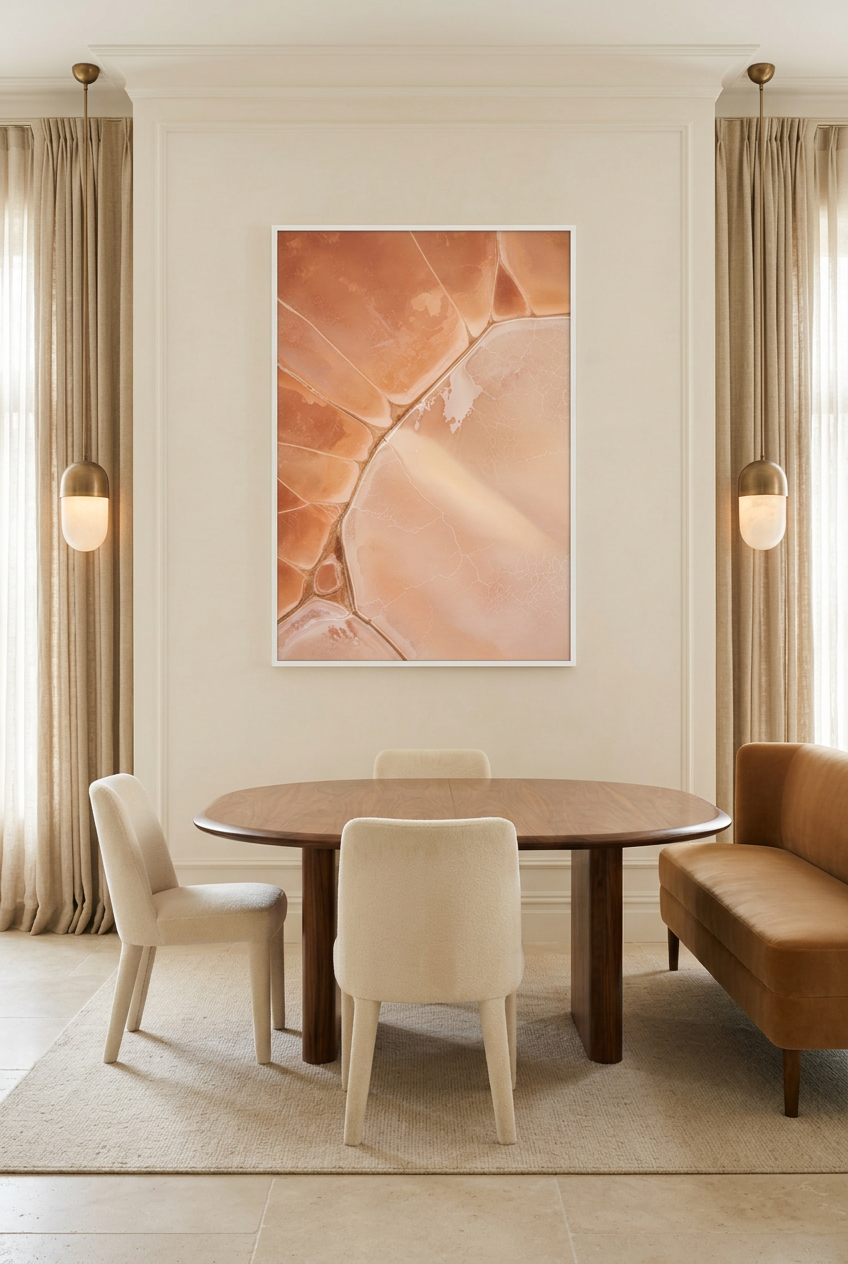 Lac de Sel Rose — poster com moldura branca numa sala de jantar
