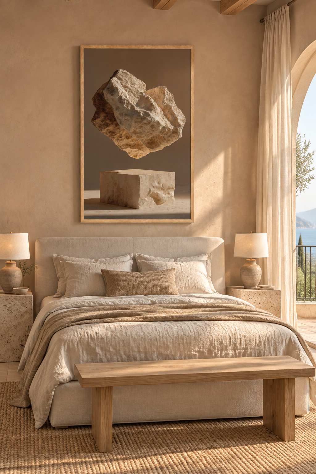 Il Blocco Senza Peso con cornice in rovere in una camera da letto